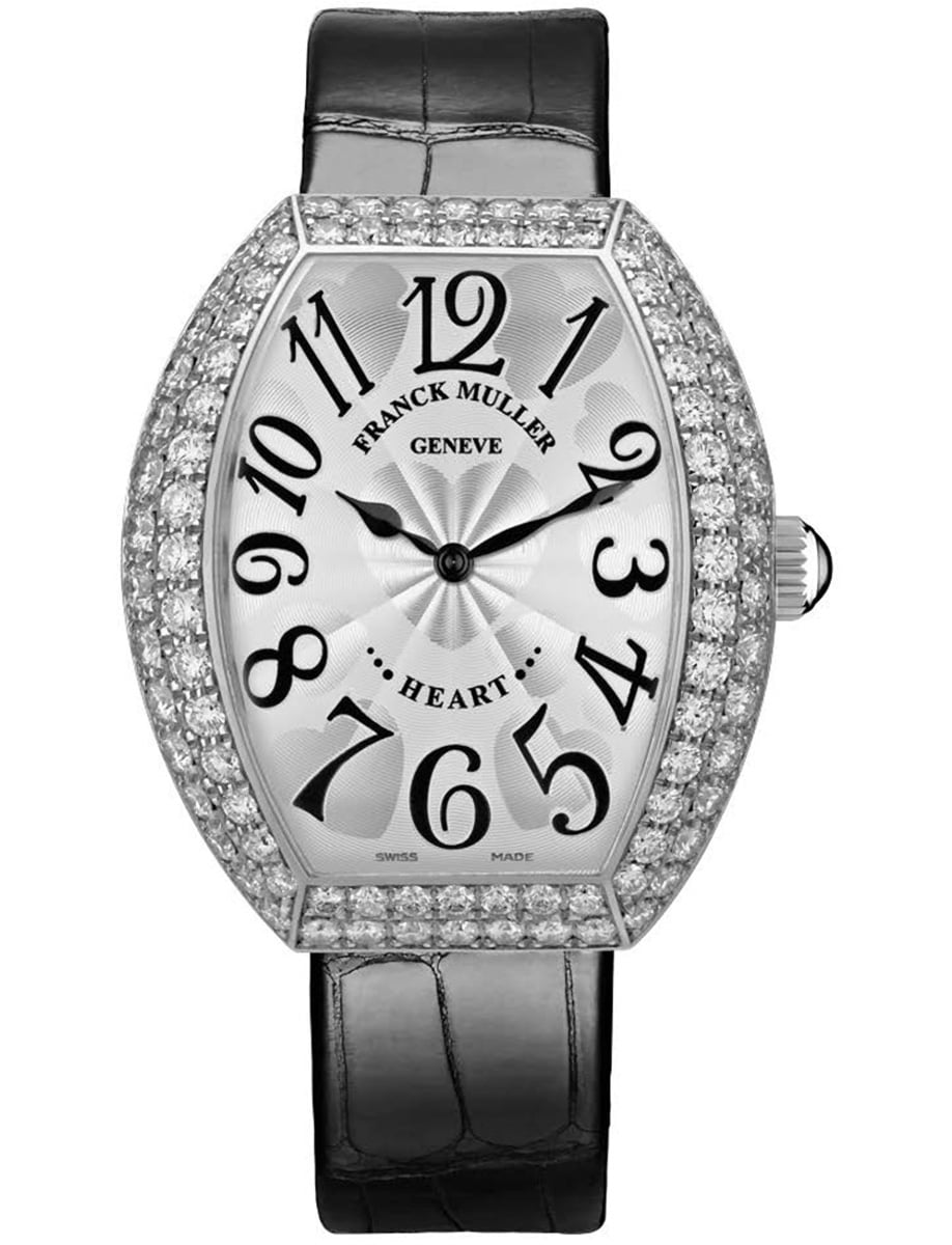Heart 26.1mm in White Gold with Pave Diamond Case on Black Alligator Leather Strap with Silver Dial