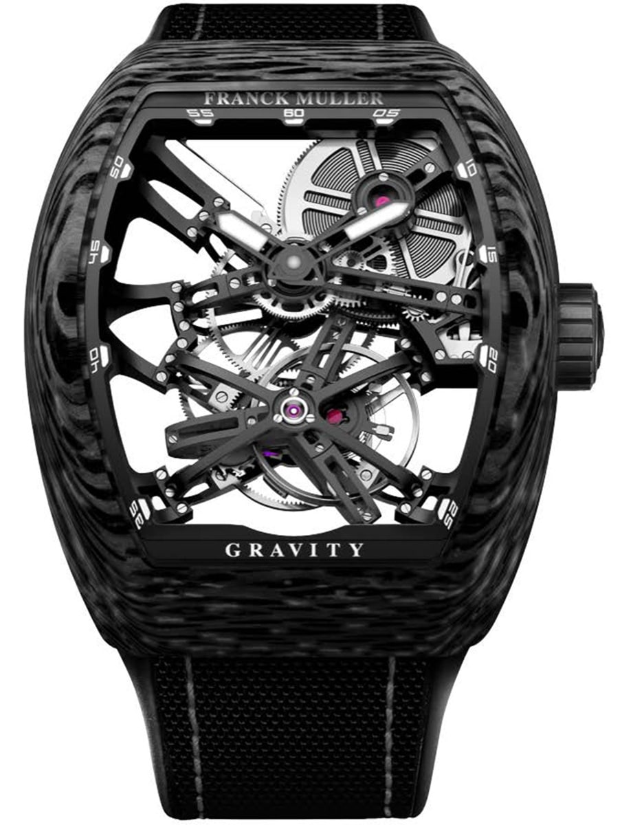 Gravtiy 45mm in Forged Carbon on Black Alligator Leather Strap with Skeleton Dial