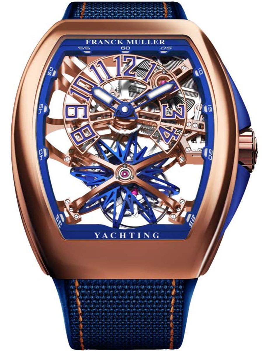 Gravtiy Yachting 45mm in Rose Gold on Blue Fabric Strap with Skeleton Dial
