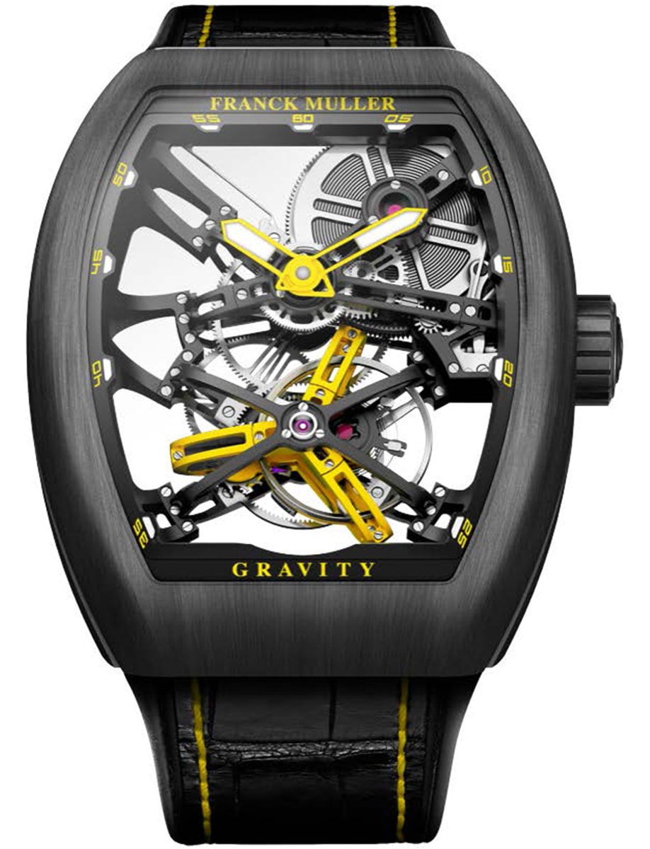 Gravtiy 45mm in Black PVD Coated Titanium on Black Alligator Leather Strap with Skeleton Dial