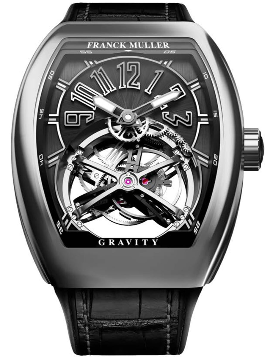 Gravtiy Classical 45mm in Steel on Black Alligator Leather Strap with Black Dial