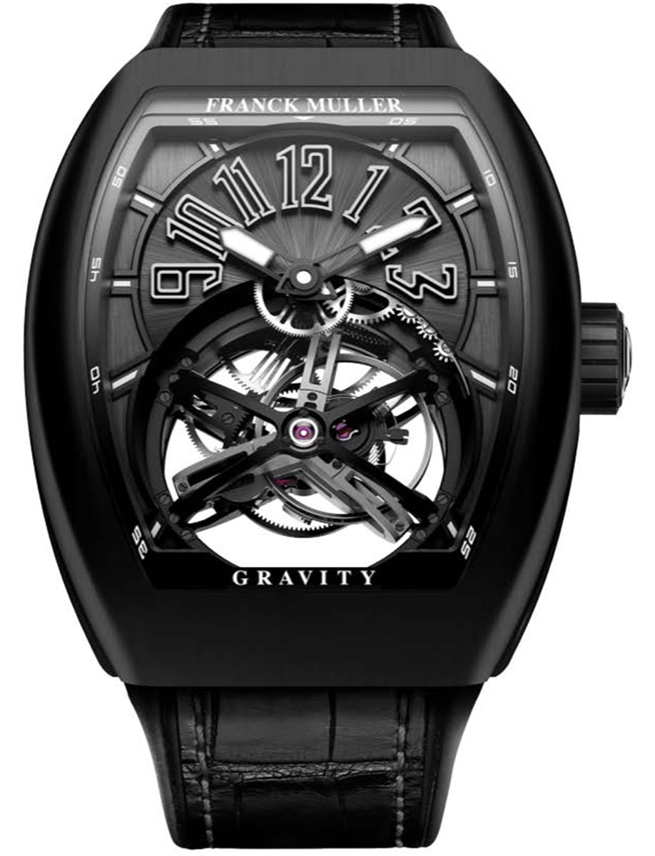 Gravtiy Classical 45mm in Black PVD Coated Titanium  on Black Alligator Leather Strap with Black Dial