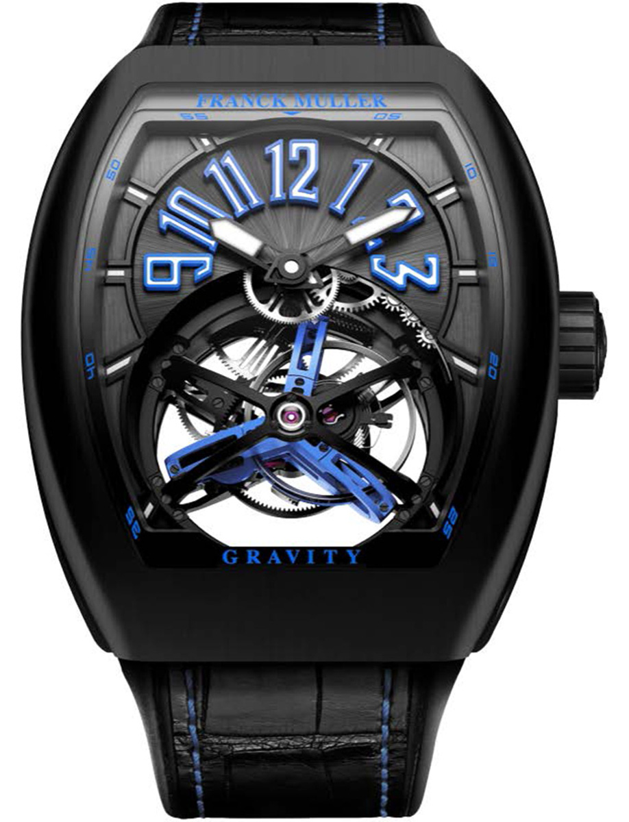 Gravtiy Classical 45mm in Black PVD Coated Titanium on Black Alligator Leather Strap with Black Dial - Blue Accents