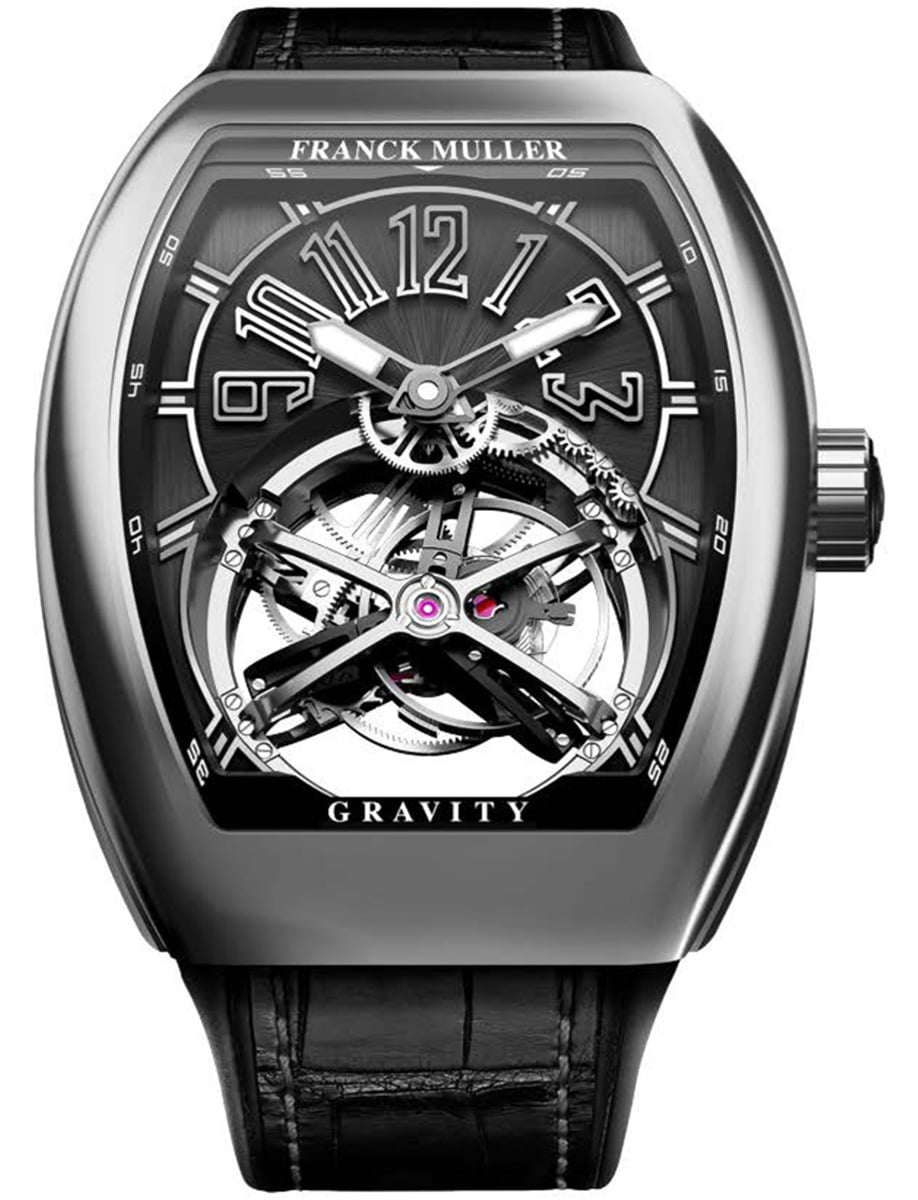 Gravtiy Classical 45mm in White Gold on Black Alligator Leather Strap with Black Dial 