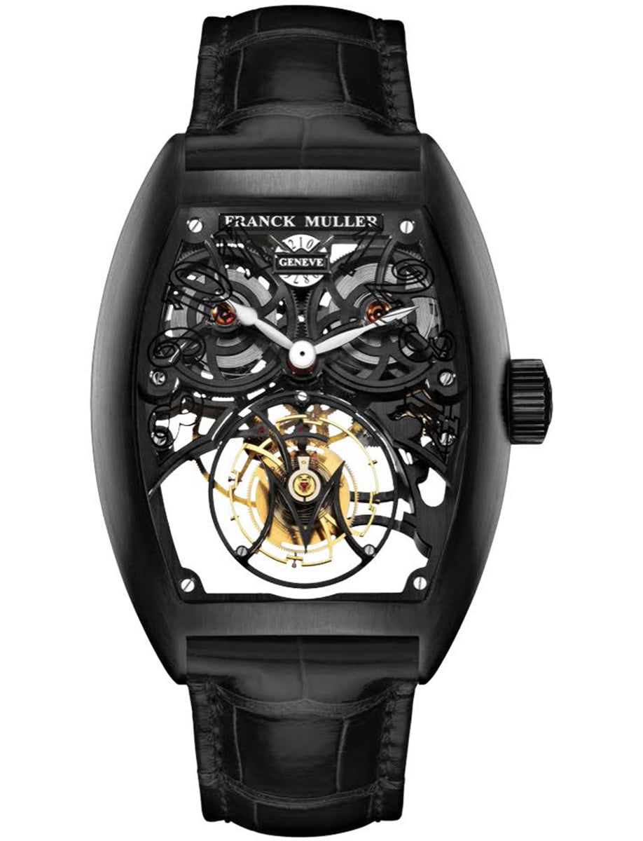 Giga Tourbillon 43.7mm in Black PVD Coated Steel on Black Crocodile Leather Strap with Skeleton Dial