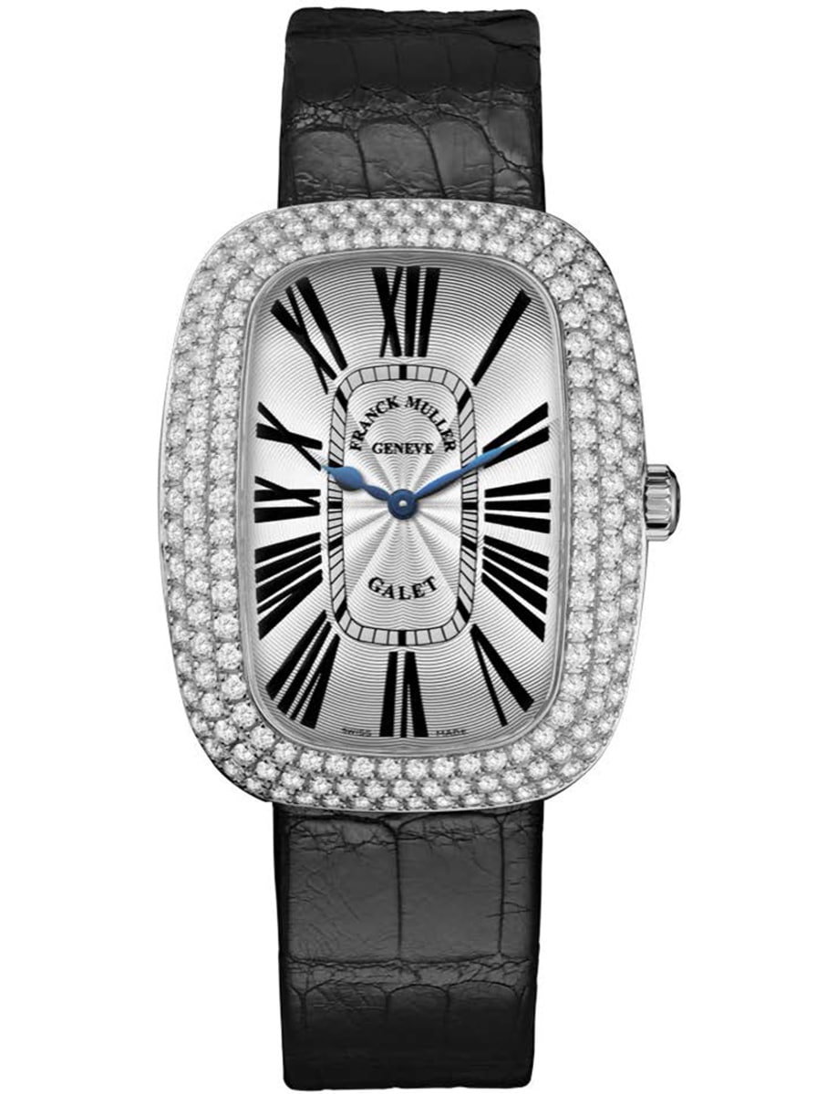 Lady Galet 28.75mm in Steel with Pave Diamond Bezel on Black Crocodile Leather Strap with Silver Dial