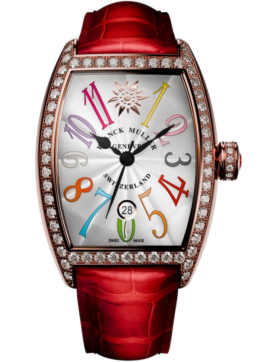 Cintrée Curvex Edelweiss in Rose Gold with Diamond Bezel on Red Crocodile Leather Strap with Silver Dial