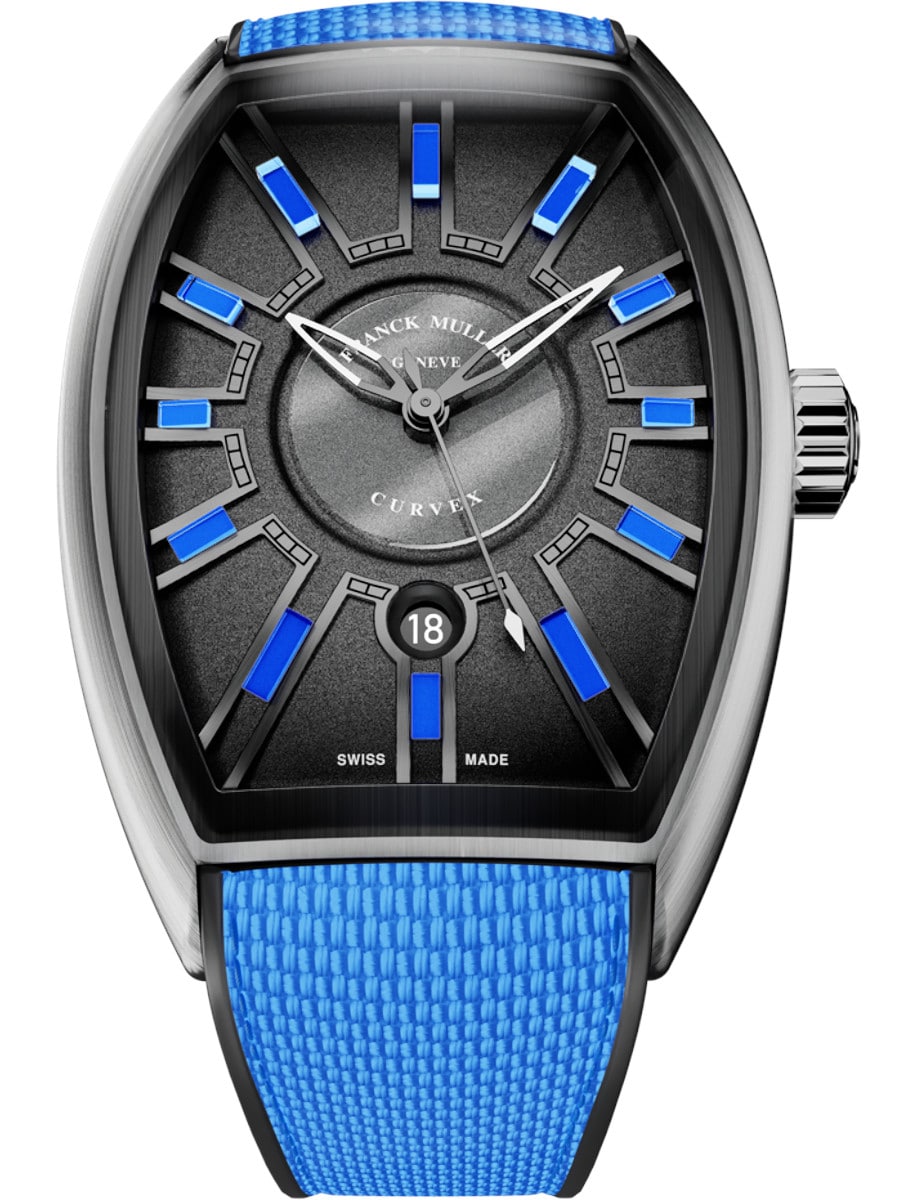 Curvex CX Flash 36mm in Steel on Blue Fabric Strap with Black Dial