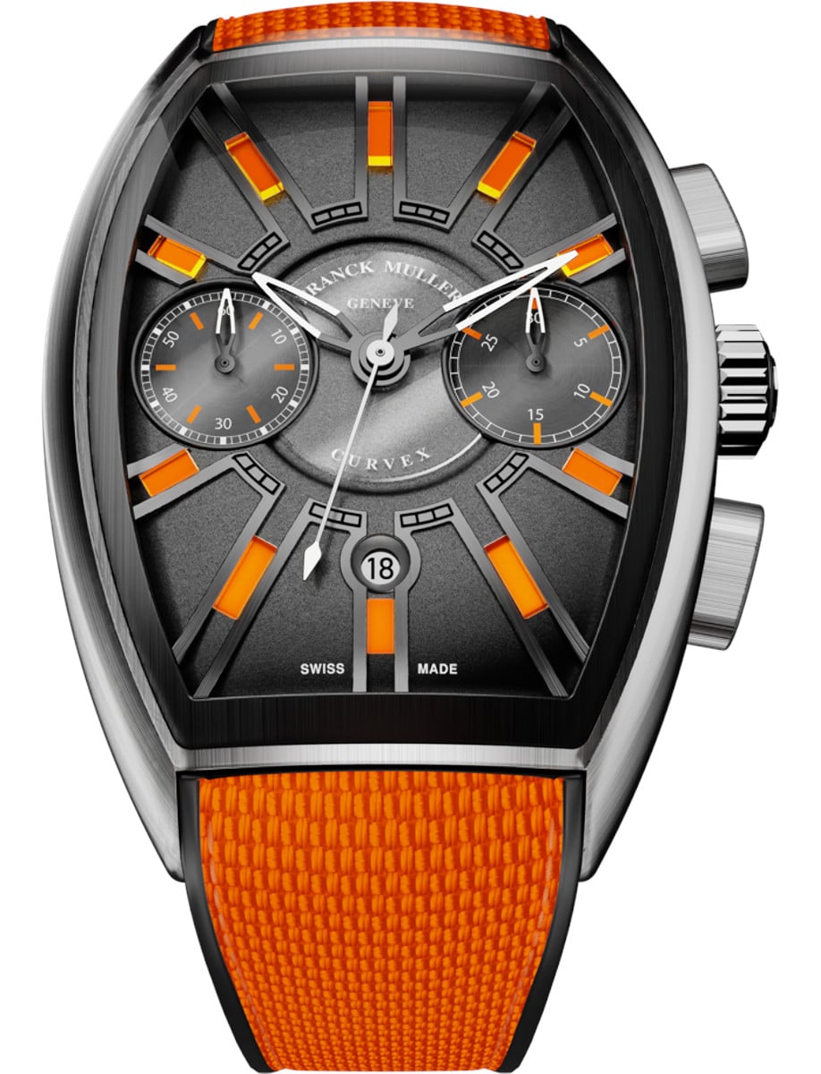 Curvex CX Flash 36mm in Steel with Black PVD Titanium Bezel on Orange Fabric Strap with Black Dial