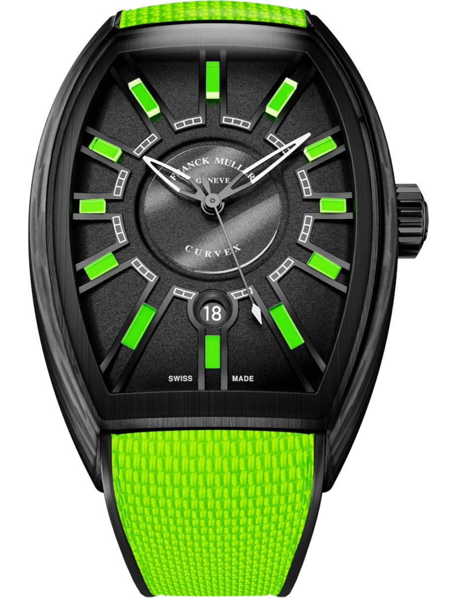 Curvex CX Flash 36mm in Carbon on Lime Green Fabric Strap with Black Dial
