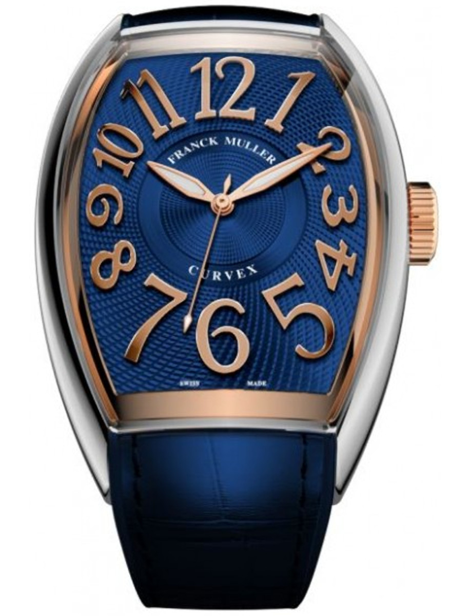 Curvex CX 36mm in Steel with Rose Gold on Blue Alligator Leather Strap with Blue Dial