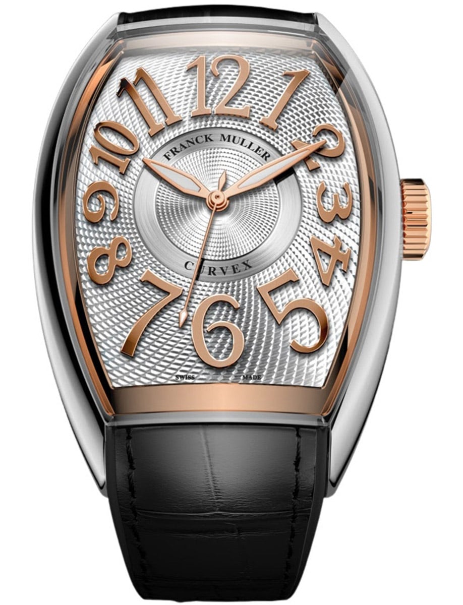 Curvex CX 36mm in Steel with Rose Gold on Black Alligator Leather Strap with Silver Dial