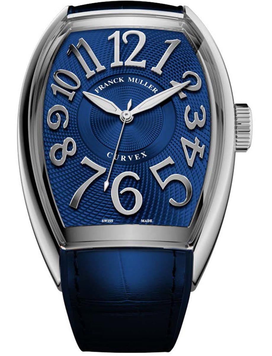 Curvex CX 36mm in Steel on Blue Alligator Leather Strap with Blue Dial
