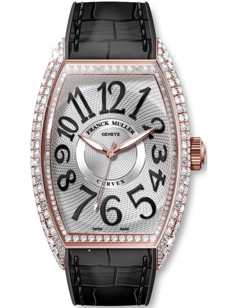 Curvex CX 36mm in Rose Gold with Diamond Bezel on Black Alligator Leather Strap with Silver Dial
