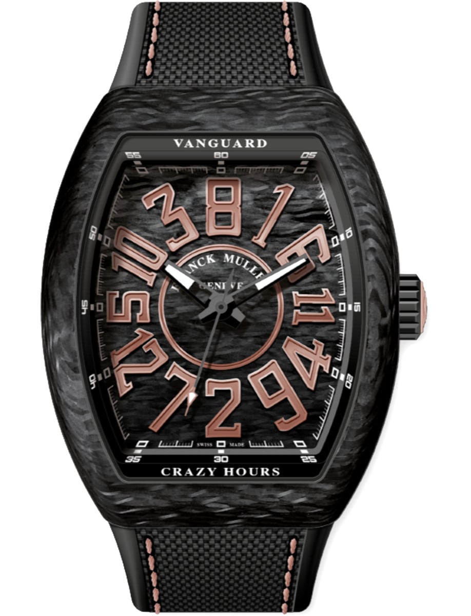 Crazy Hours 45mm in Forged Carbon on Black Textile Strap with Black Dial