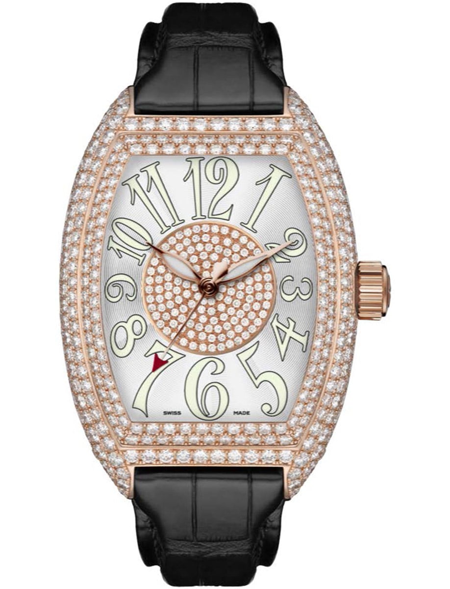 Conquistador 28 Automatic in Rose Gold with Pave Diamond Case on Black Alligator Leather Strap with Silver Diamond Dial