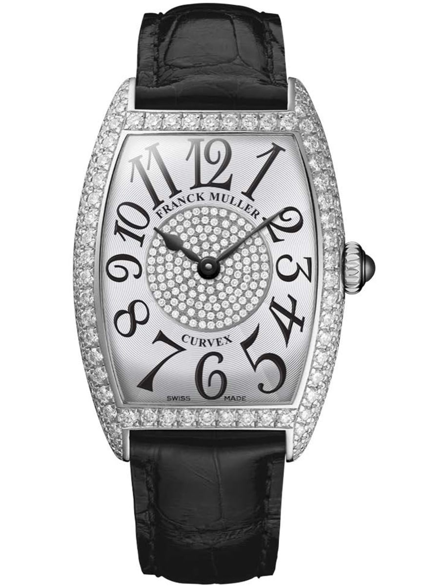 Cintree Curvex 25mm Quartz in White Gold with Diamond Bezel on Black Alligator Leather Strap with Silver Diamond Dial