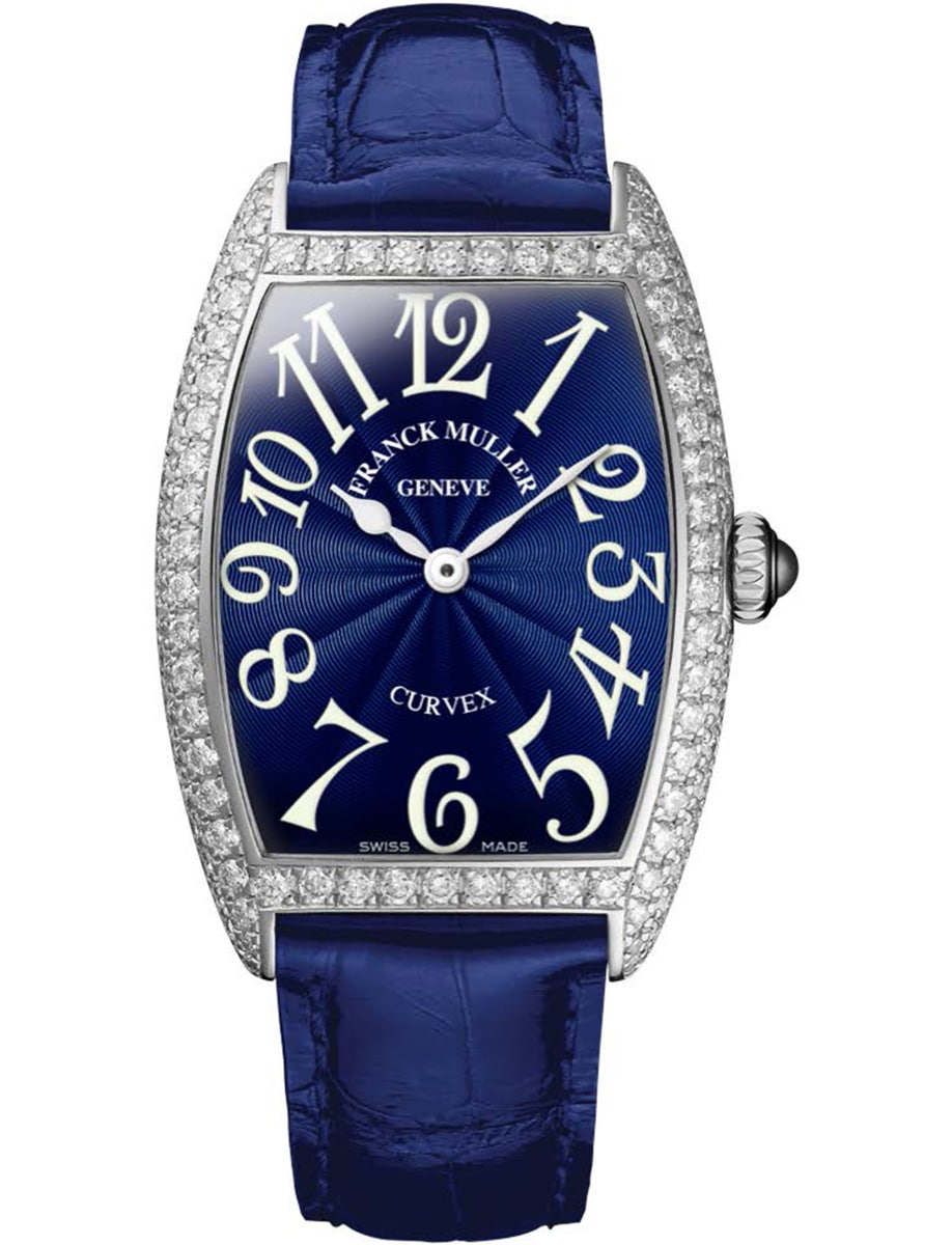 Cintree Curvex 25mm Quartz in Steel with Diamond Bezel on Blue Alligator Leather Strap with Blue Dial