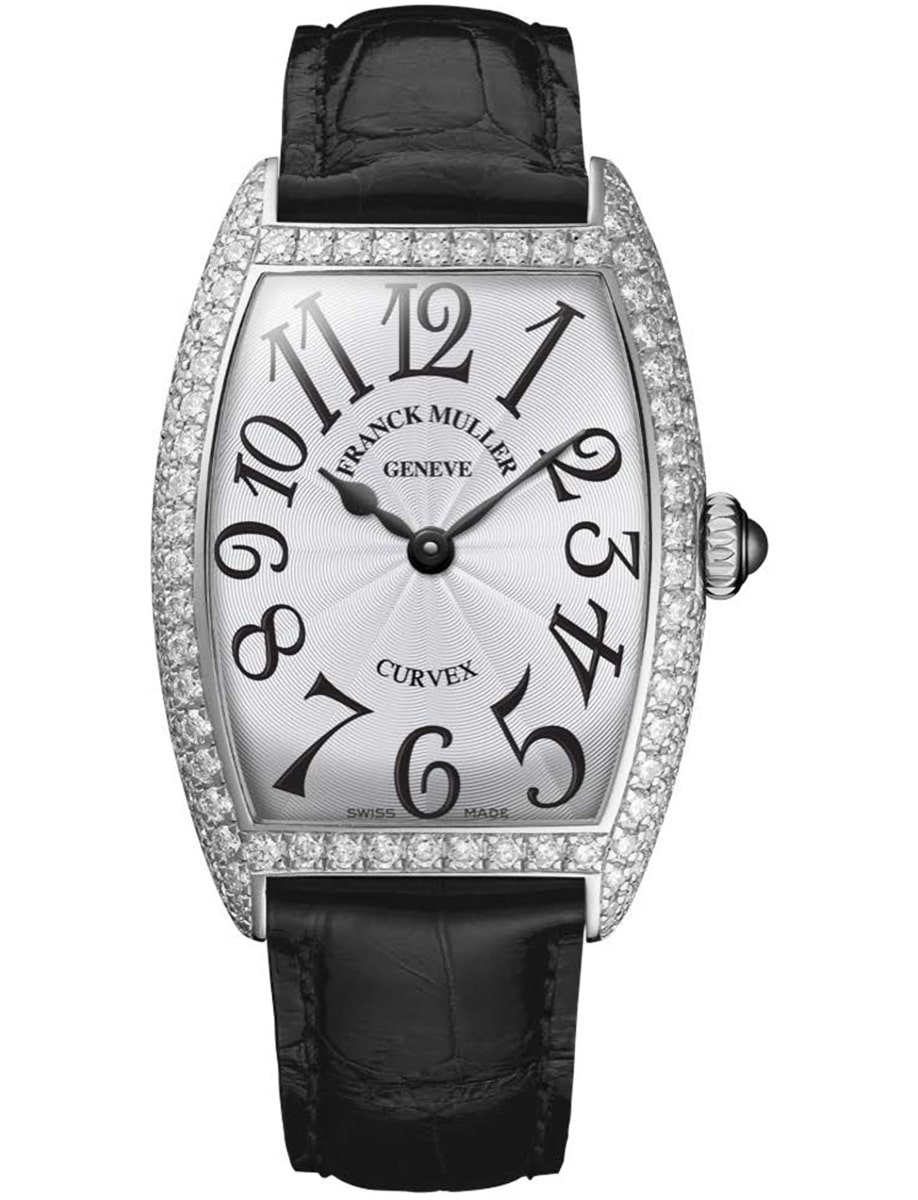 Cintree Curvex 25mm Quartz in Steel with Diamond Bezel on Black Alligator Leather Strap with Silver Dial