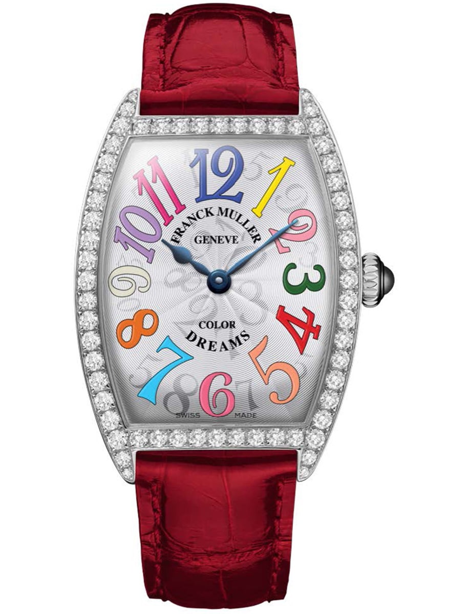 Cintree Curvex 25mm Quartz in Steel with Diamond Bezel on Red Alligator Leather Strap with Silver Dial