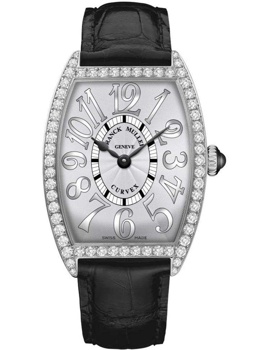Cintree Curvex 25mm Quartz in Steel with Diamond Bezel on Black Alligator Leather Strap with Silver Dial