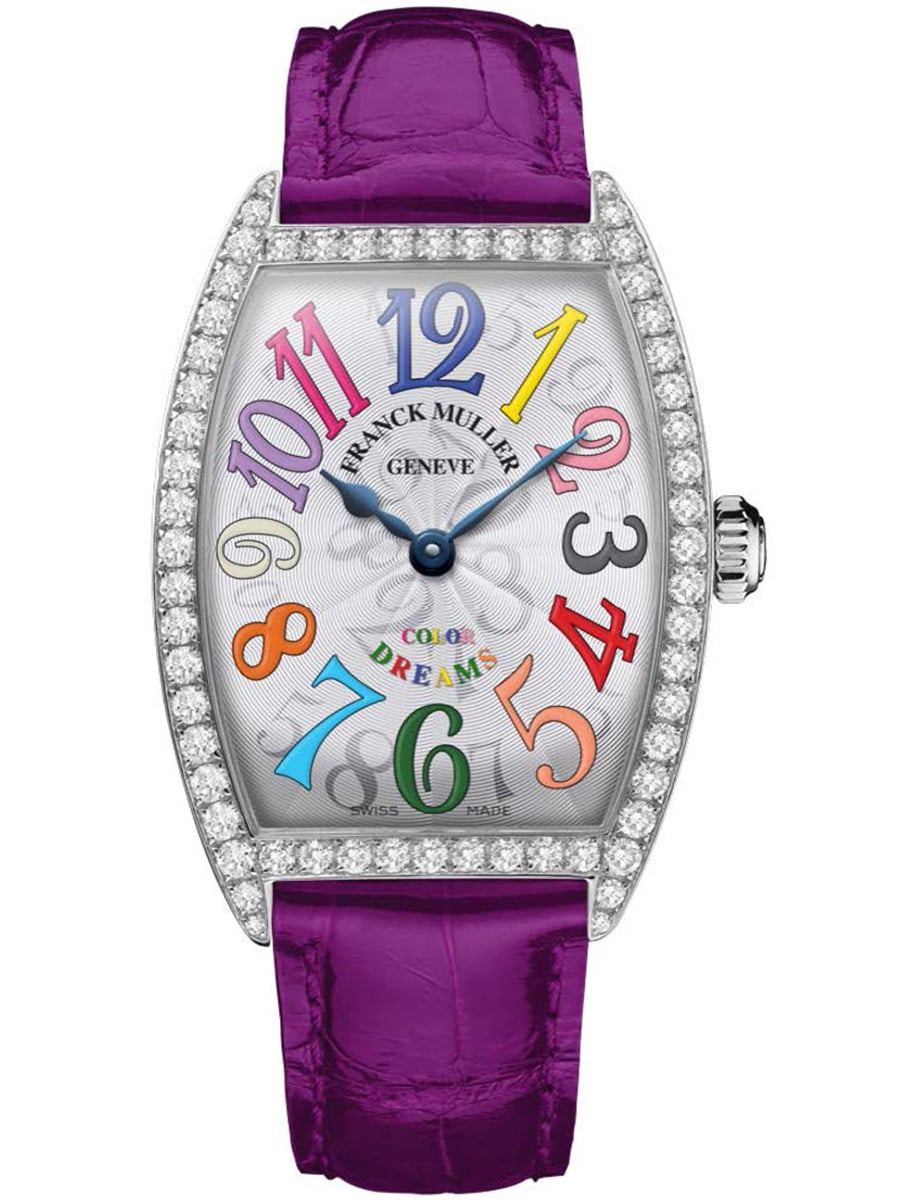 Cintree Curvex 31mm Quartz in Steel with Diamond Bezel on Purple Alligator Leather Strap with Silver Dial