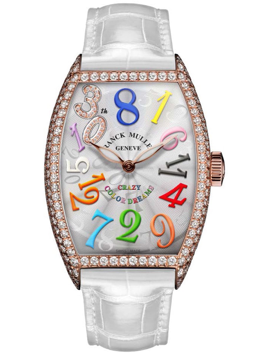 Cintree Curvex 31mm Quartz in Rose Gold with Diamond Bezel on White Alligator Leather Strap with Silver Dial