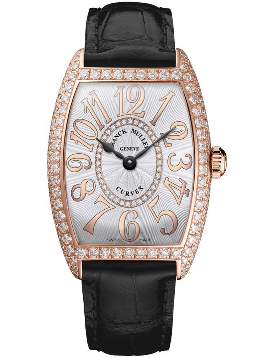 Cintree Curvex 29mm in Rose Gold with Diamond Bezel on Black Alligator Leather Strap with Silver Dial