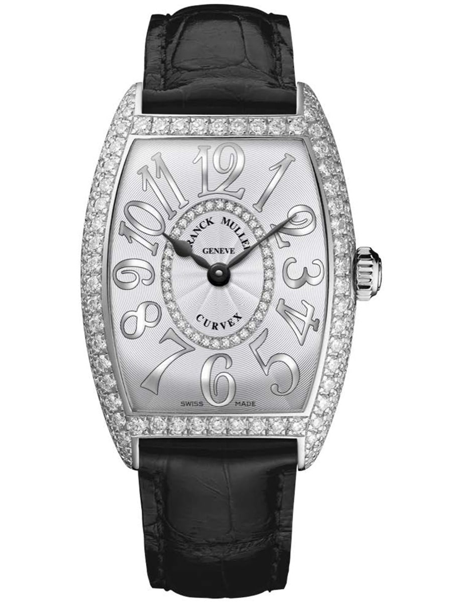 Cintree Curvex 29mm in White Gold with Diamond Bezel on Black Alligator Leather Strap with Silver Dial