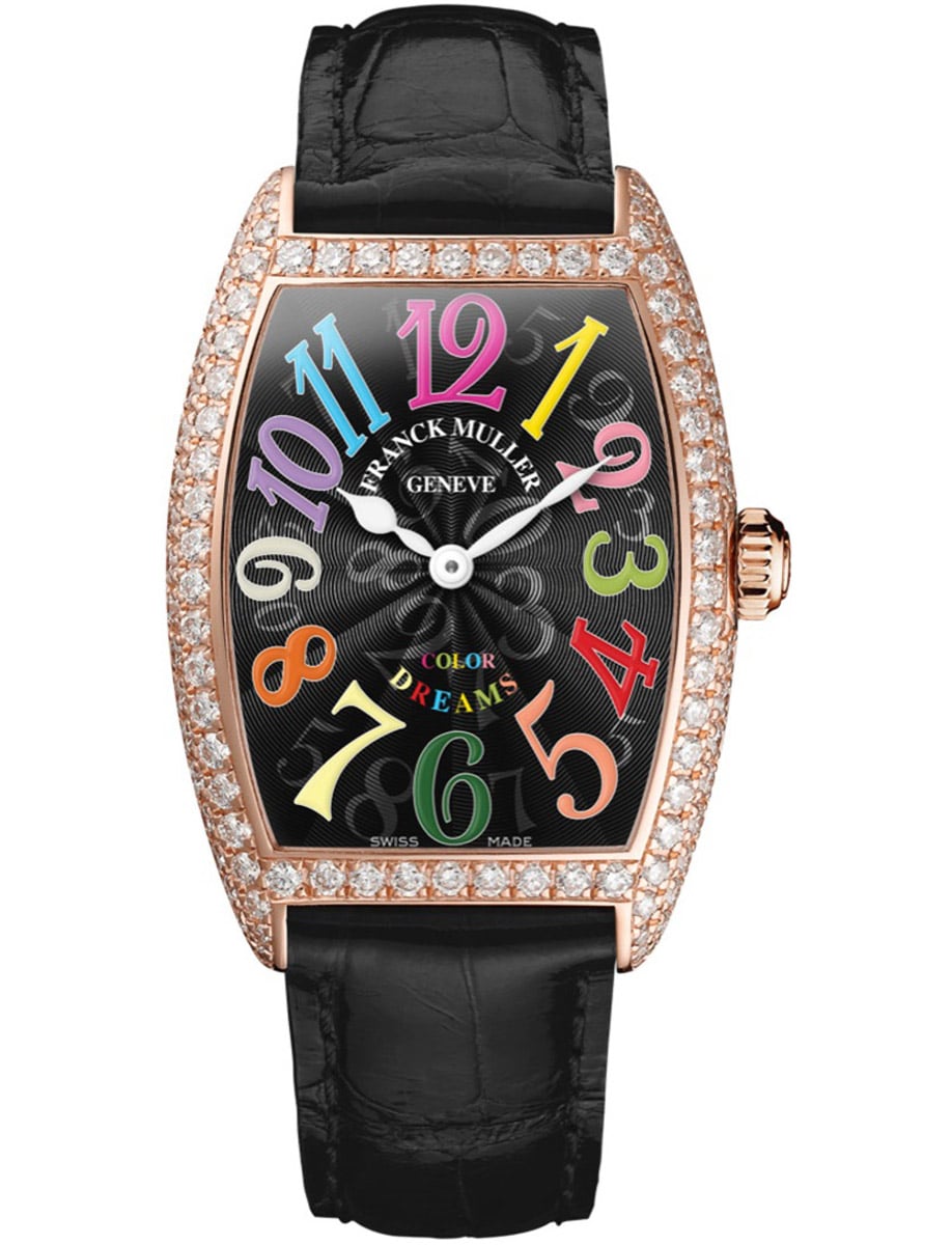 Cintree Curvex 29mm in Rose Gold with Diamond Bezel on Black Alligator Leather Strap with Black Dial