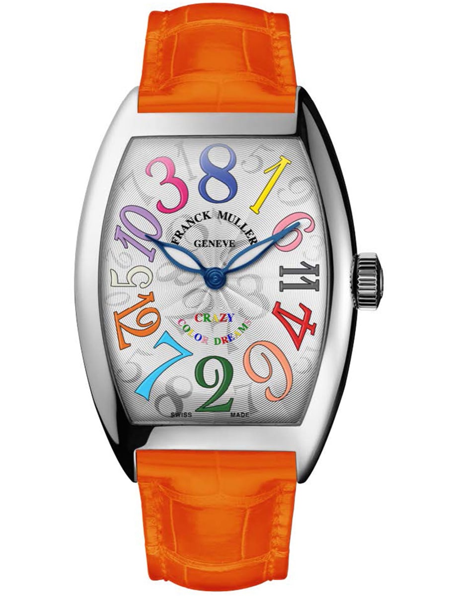 Cintrée Curvex 32mm in Steel on Orange Alligator Leather Strap with Silver Dial