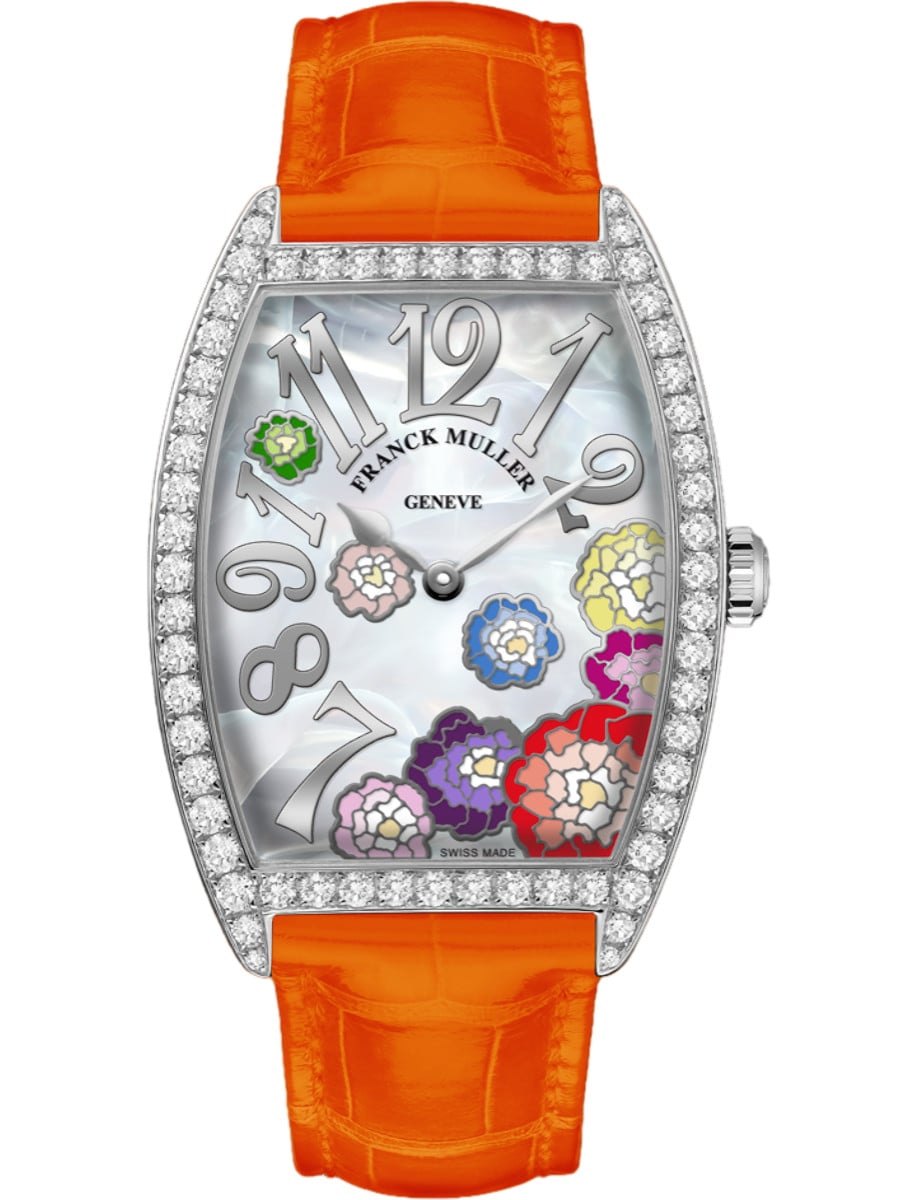 Cintrée Curvex 31mm in Steel Gold with Diamond Bezel on Orange Alligator Leather Strap with MOP Dial - - Limited Edition