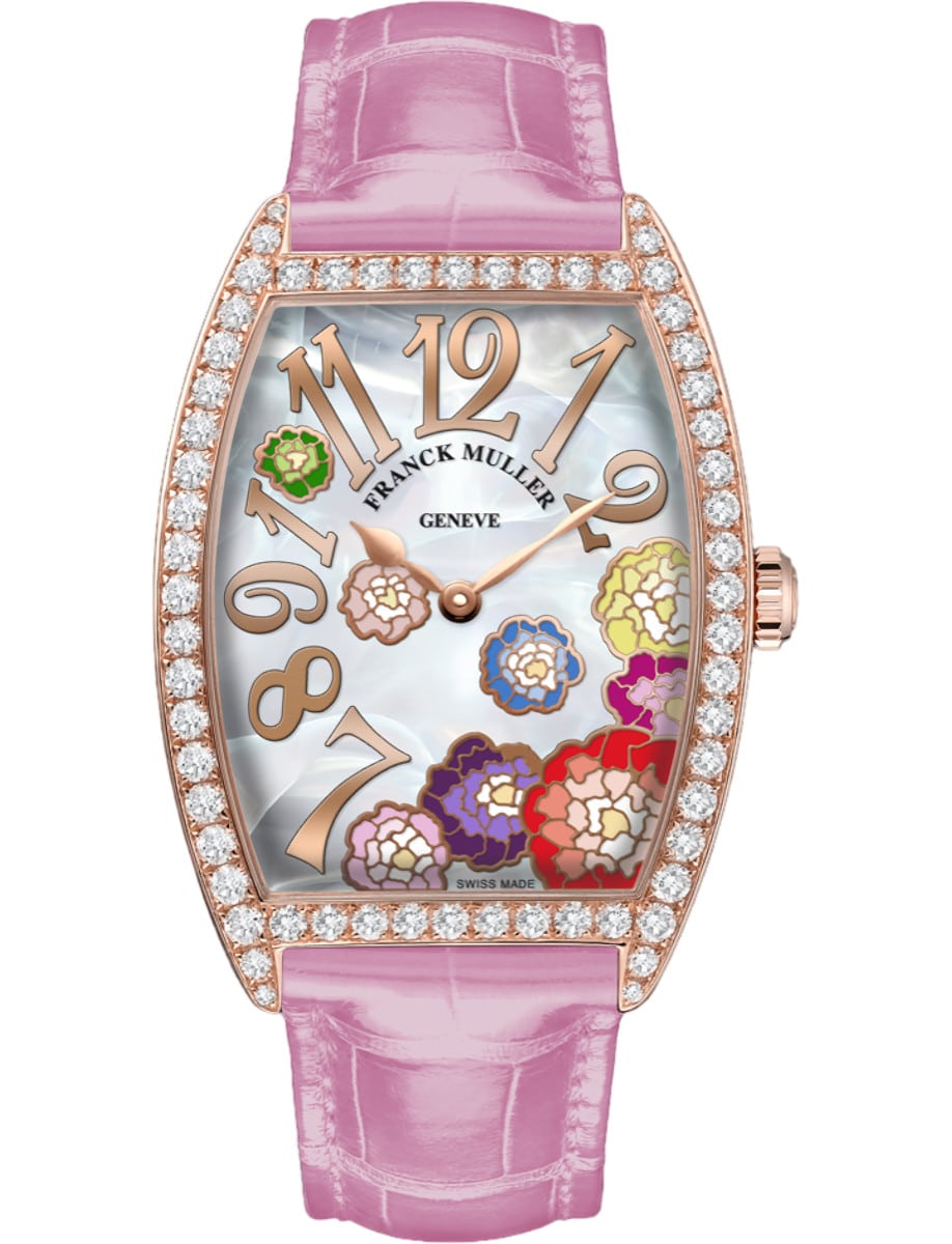 Cintrée Curvex 31mm in Rose Gold with Diamond Case on Pink Alligator Leather Strap with MOP Dial 