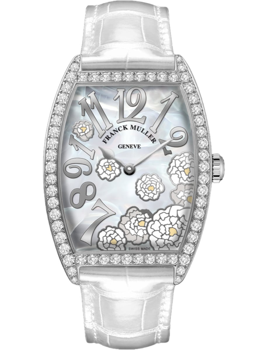 Cintrée Curvex 31mm in Steel Gold with Diamond Bezel on White Alligator Leather Strap with MOP Dial 