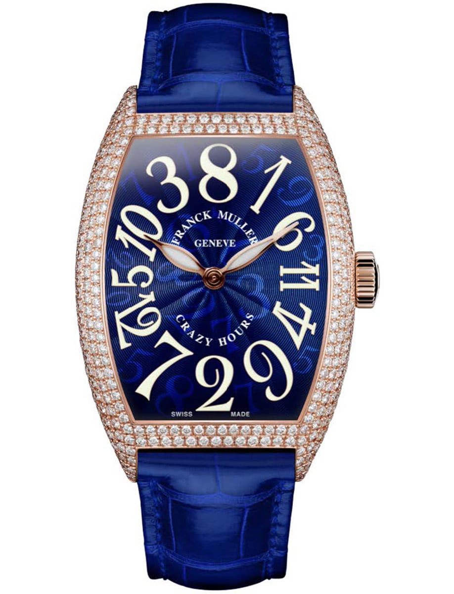 Cintree Curvex 32mm in Rose Gold with Diamond Bezel on Blue Alligator Leather Strap with Blue Dial