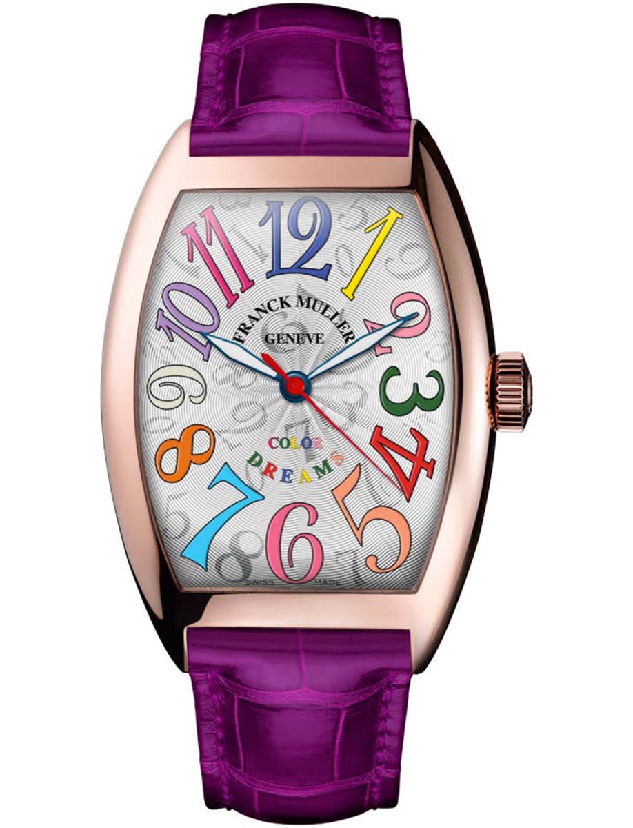 Cintree Curvex 32mm in Rose Gold  on Purple Alligator Leather Strap with Silver Dial