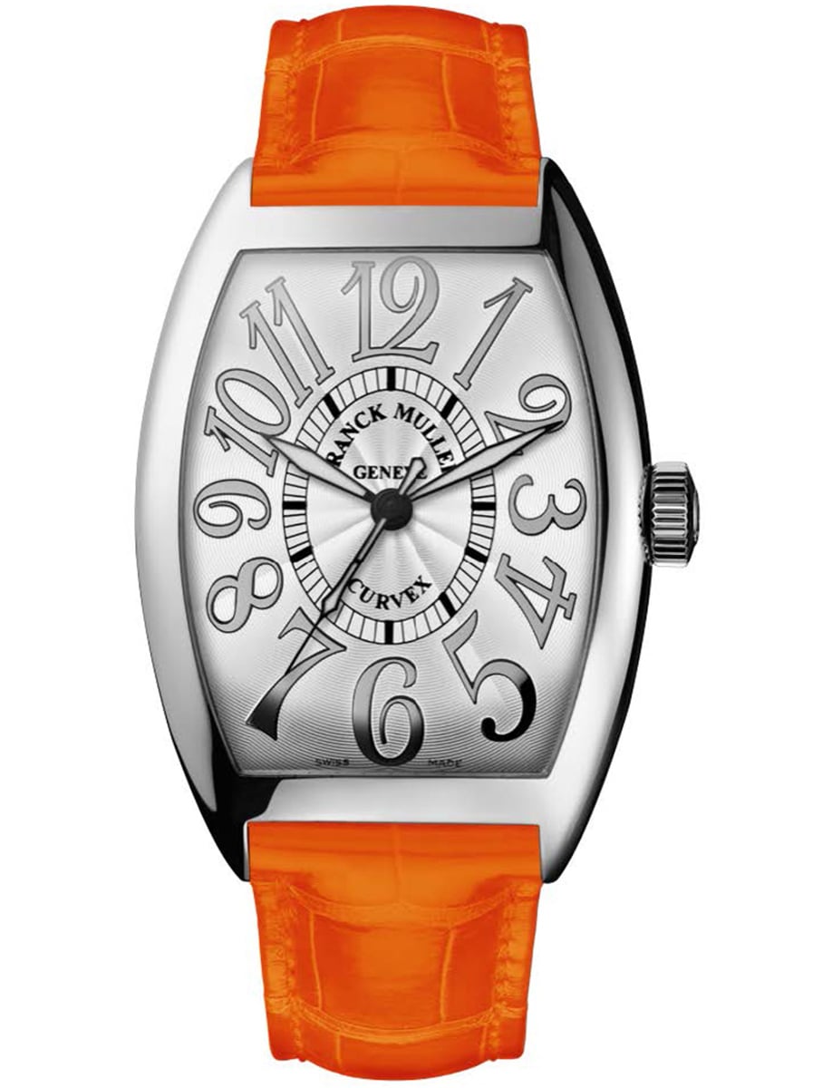Cintree Curvex 32mm in Steel on Orange Alligator Leather Strap with Silver Dial