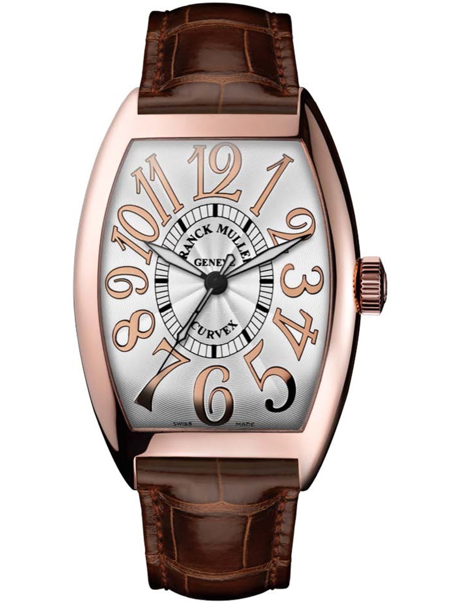 Cintree Curvex 34mm in Rose Gold on Brown Alligator Leather Strap with Silver Dial
