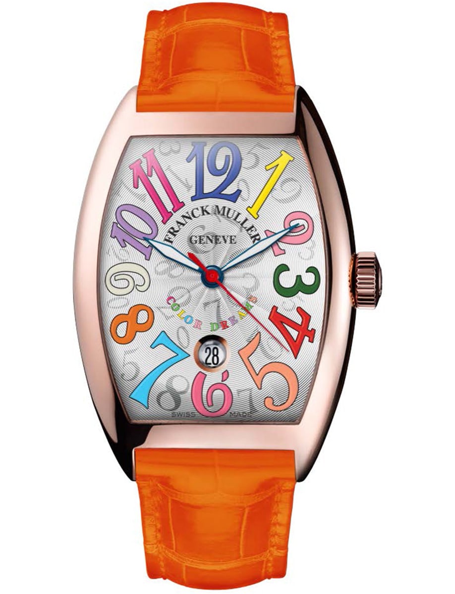 Cintree Curvex 35mm in Rose Gold on Orange Alligator Leather Strap with Silver Dial