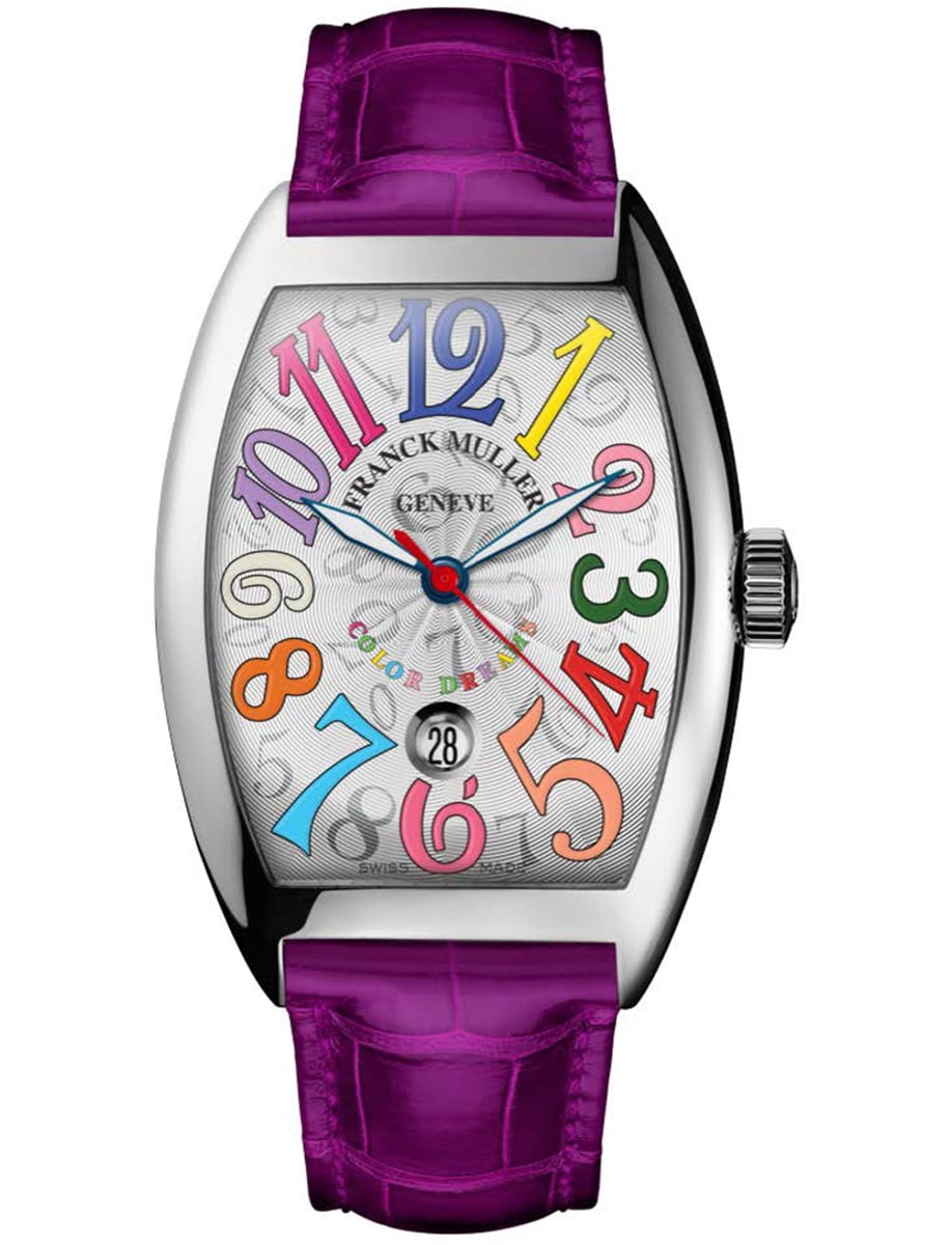 Cintree Curvex 36mm in Steel on Purple Crocodile Leather Strap with Silver Dial