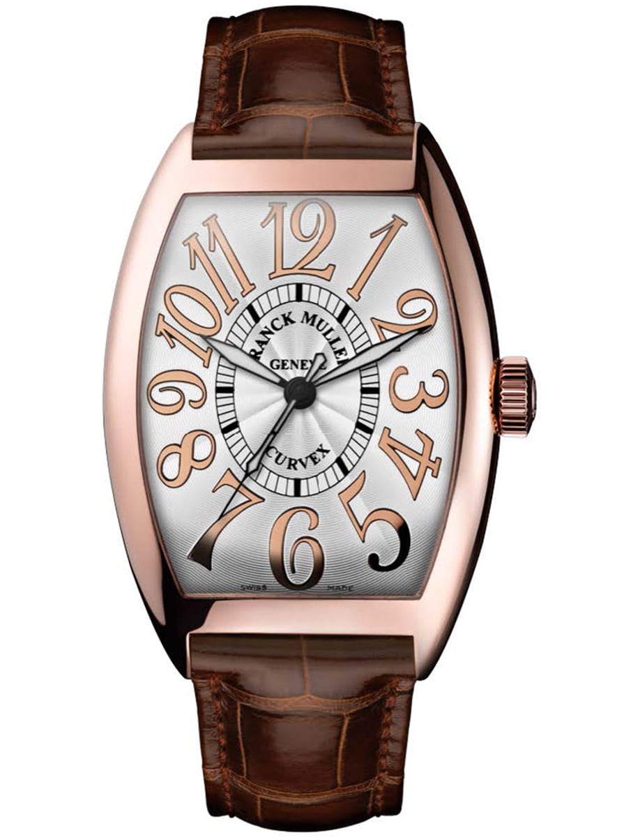 Cintree Curvex 36mm in Rose Gold on Brown Crocodile Leather Strap with Silver Dial
