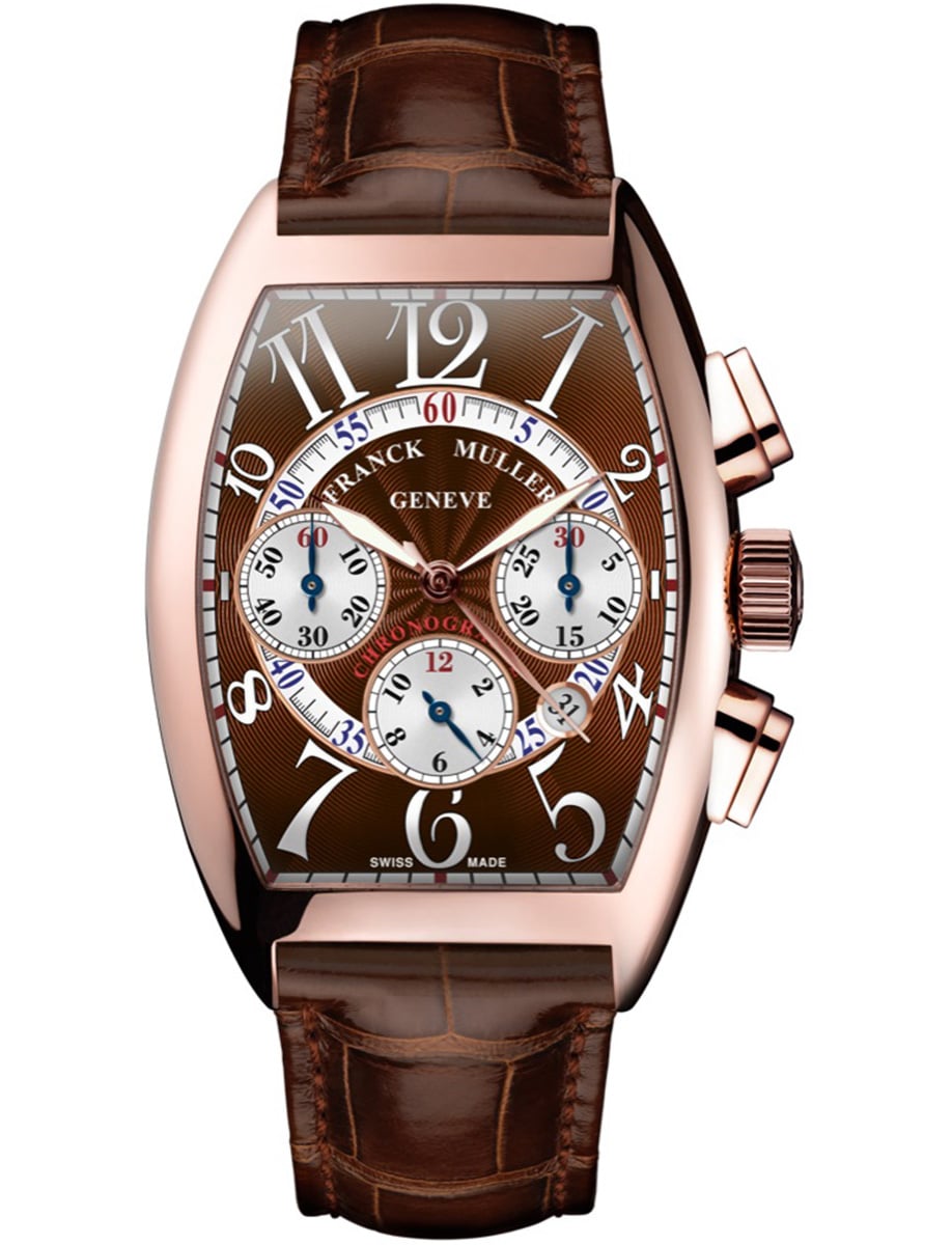 Cintrée Curvex Chronograph 36mm in Rose Gold on Brown Alligator Leather Strap with Brown Dial