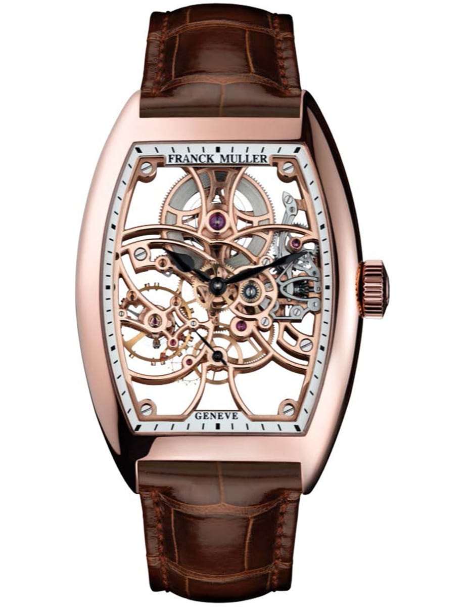 Cintree Curvex 39mm in Rose Gold on Brown Alligator Leather Strap with Skeleton Dial