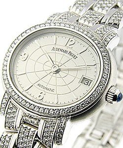 Lady's Millenary 28mm Automatic in White Gold with Pave Diamonds Bezel on White Gold Diamonds Bracelet with Silver Dial