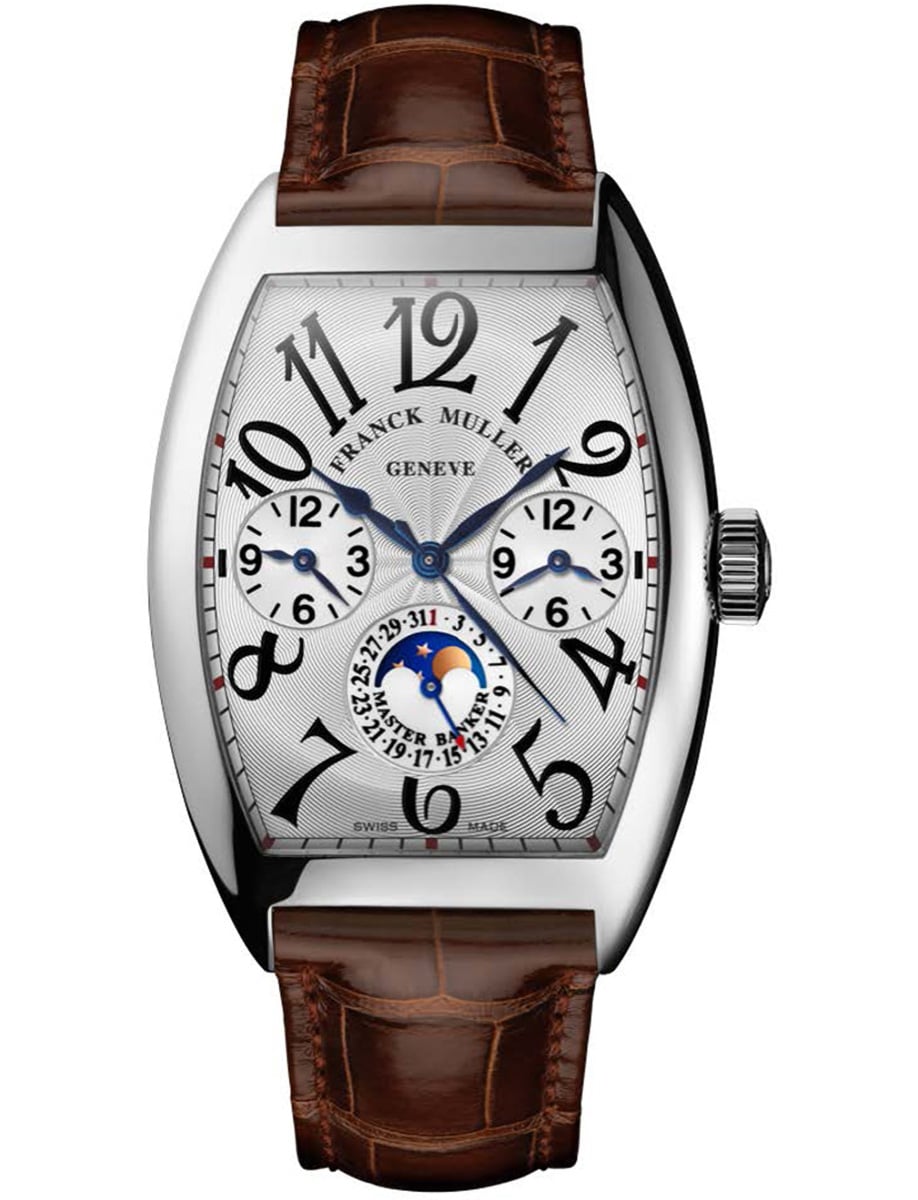 Cintree Curvex Master Banker 39mm in White Gold on Brown Alligator Leather Strap with Silver Dial