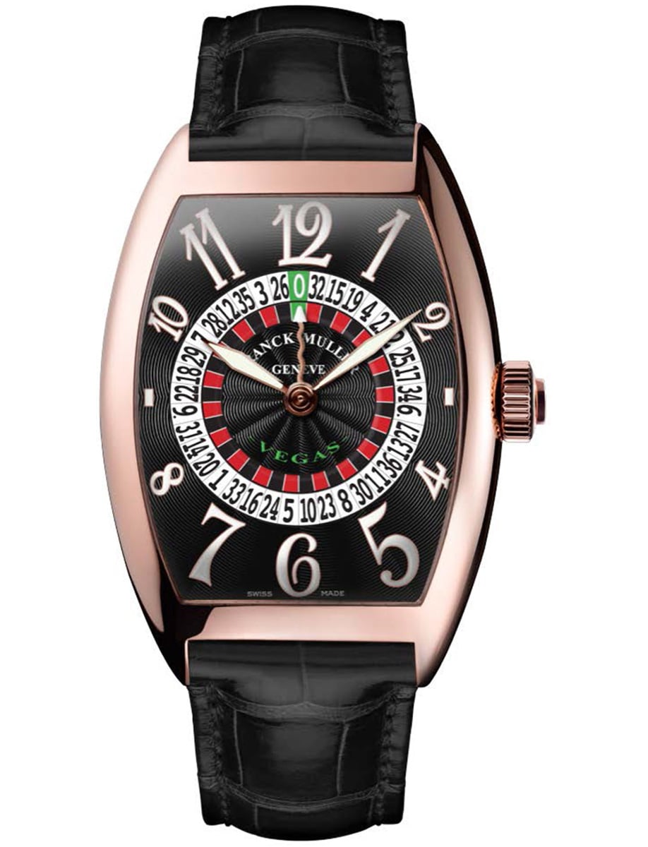 Cintree Curvex Casino Vegas 39mm in Rose Gold on Black Alligator Leather Strap with Black Dial