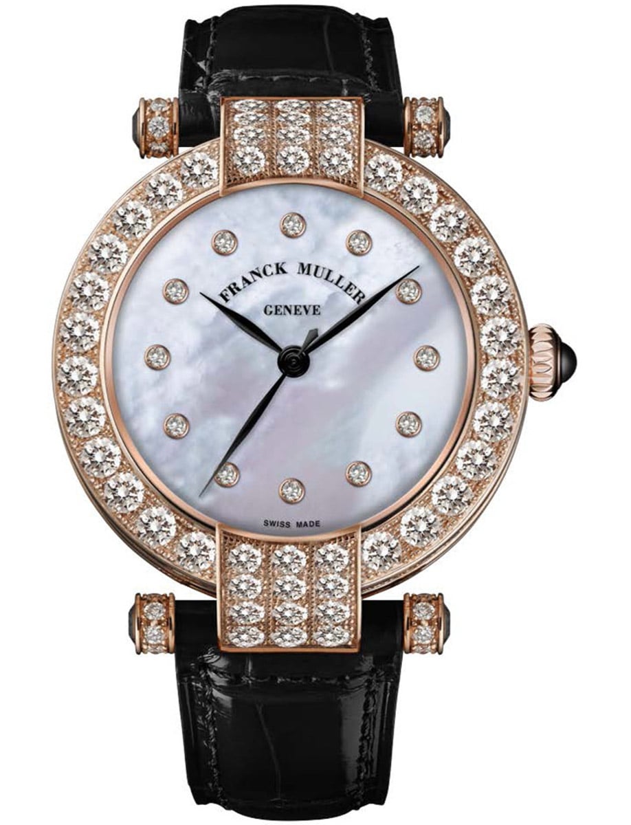 Cielo 39mm in Rose Gold with Diamond Bezel on Black Alligator Leather Strap with Mother of Pearl Dial
