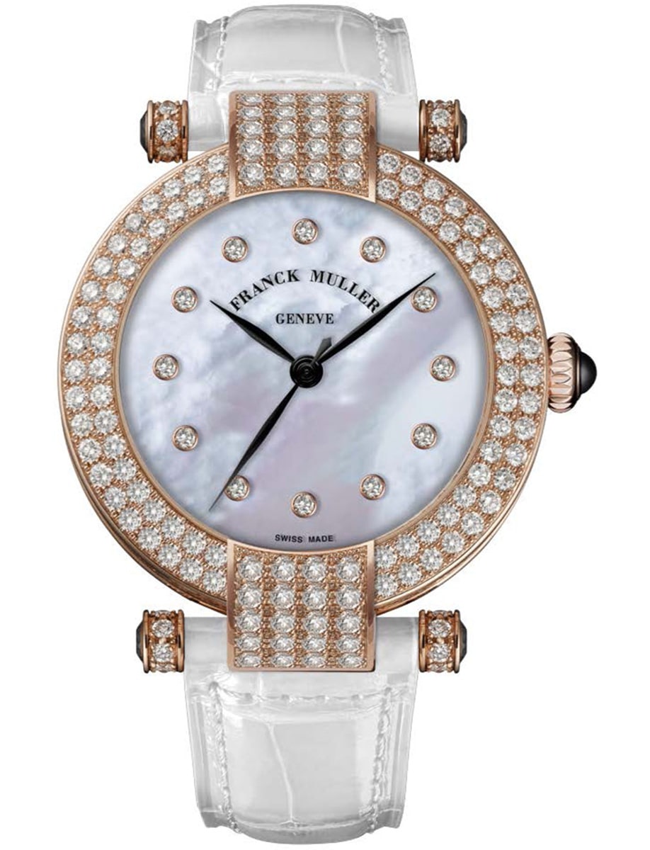 Cielo 39mm in Rose Gold with Diamond Bezel on White Alligator Leather Strap with MOP Diamond Dial