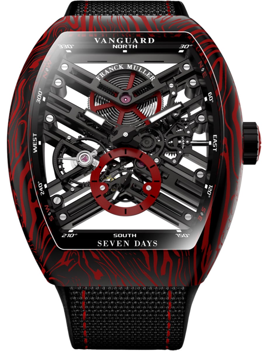 Vanguard Twisting Tiger Stripes 41mm in Carbon & Damascus Steel on Black Fabric Strap with Skeleton Dial