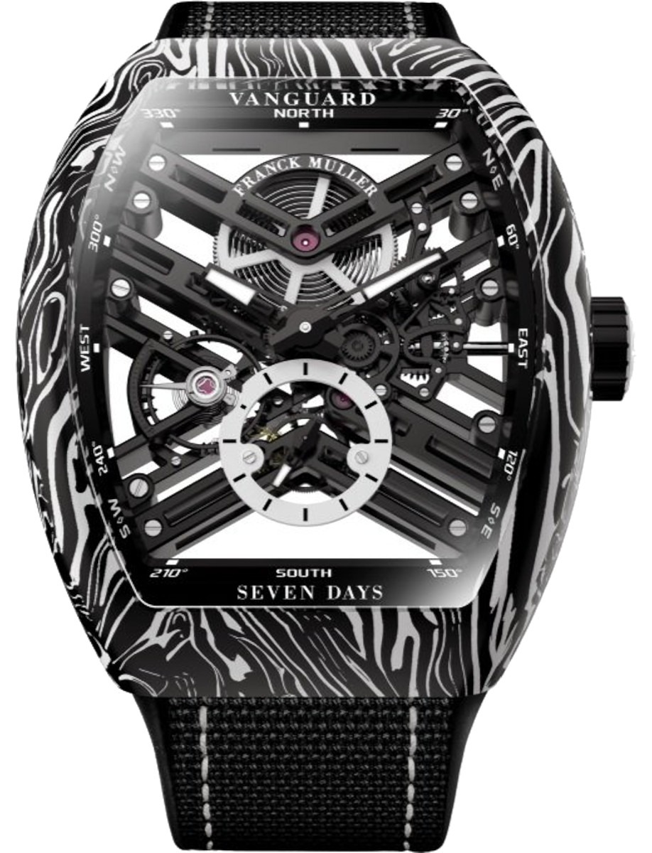Vanguard Twisting Tiger Stripes 41mm in Carbon & Damascus Steel on Black Fabric Strap with Skeleton Dial